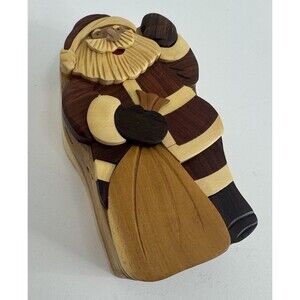 Handcrafted Carved Wood Puzzle Box Gift Jewelry Trinket Box Santa Christmas